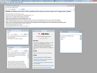 Screenshot of Lilly Notes beta release (0.3.0.0)